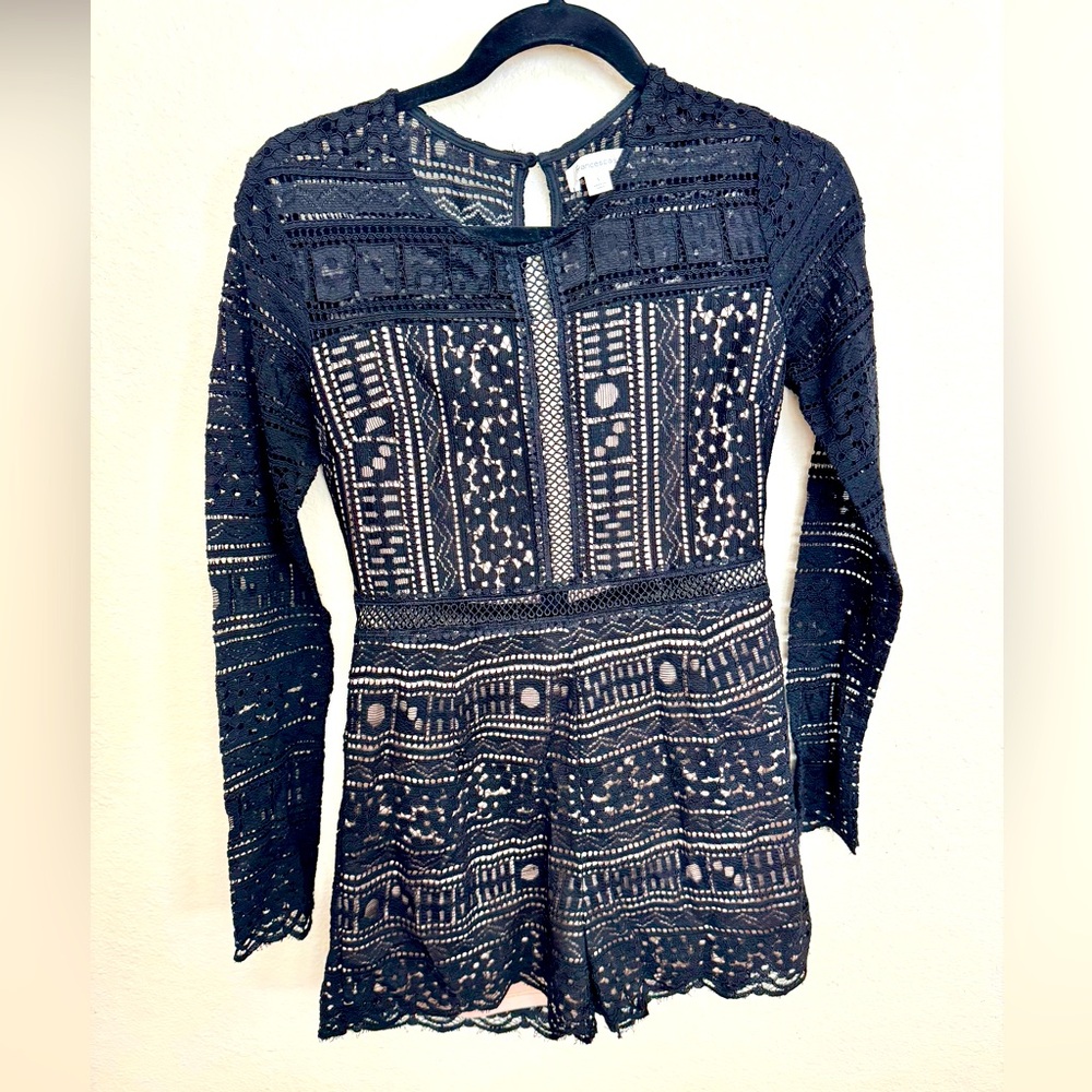 Lulus Black and nude romper, perfect for the holidays- size s